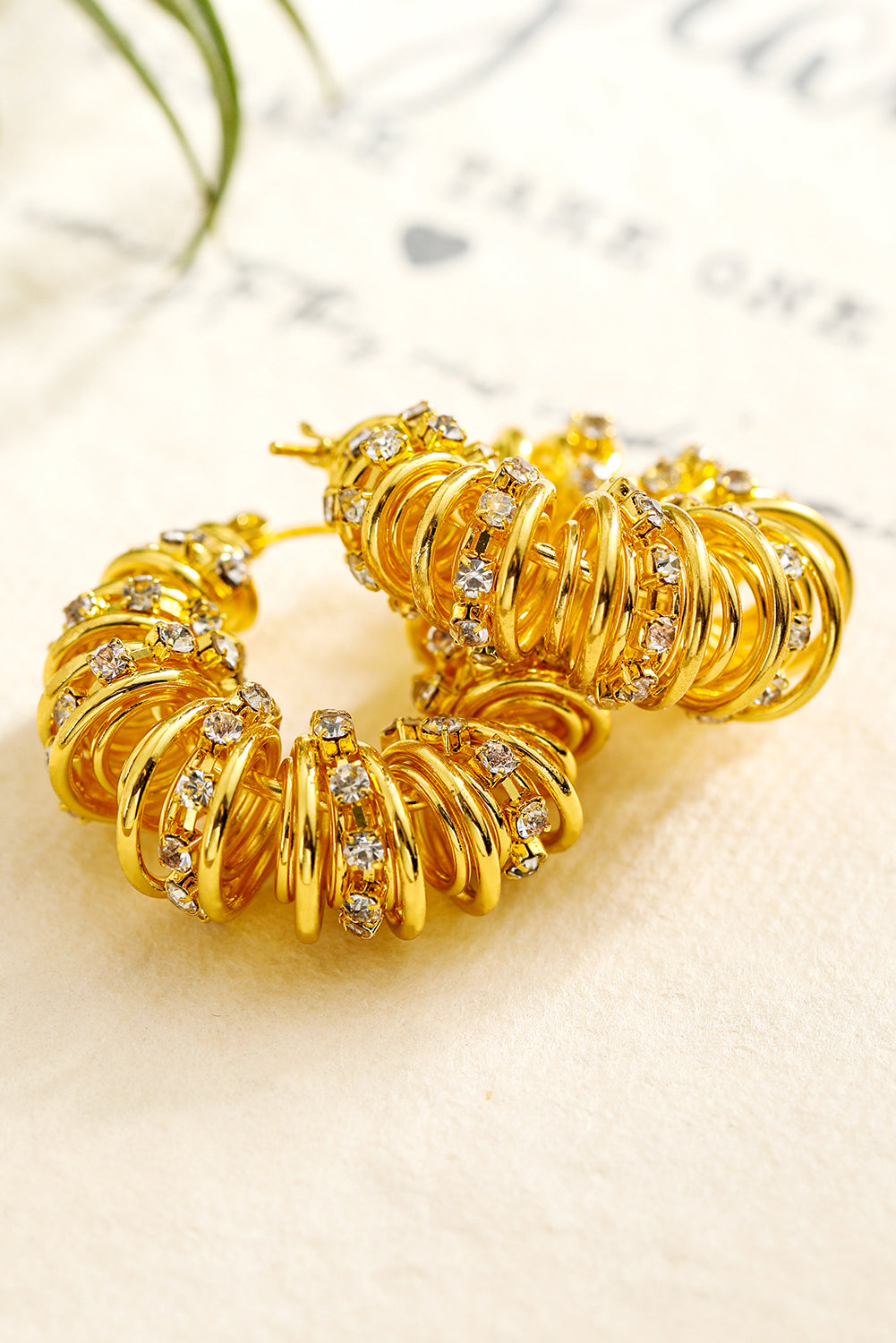 White Rhinestone Spiral Earrings-3