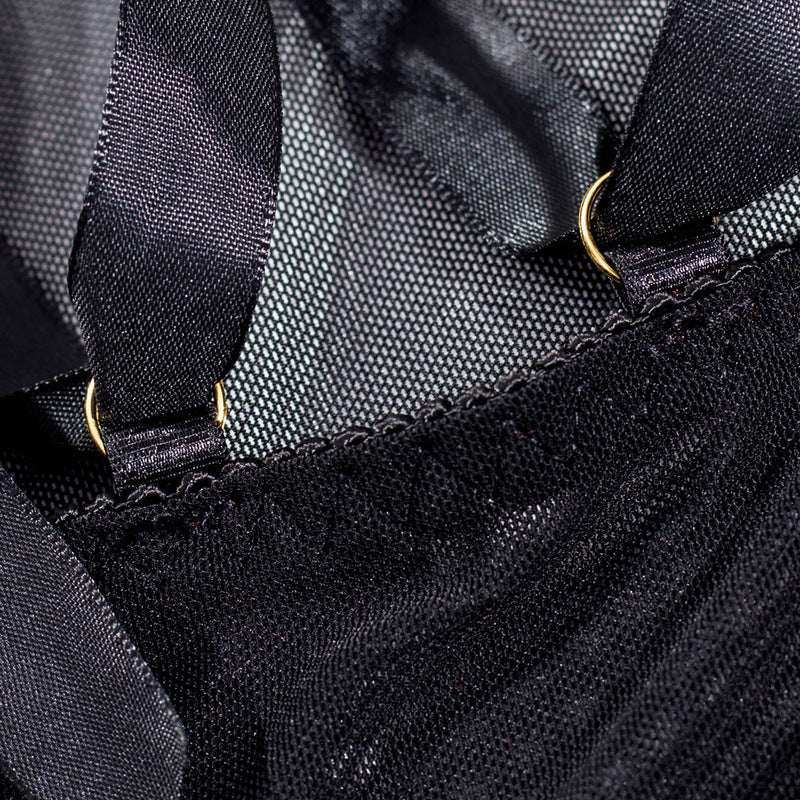 Black See-Through Mesh Chemise with Open Back Belt Details