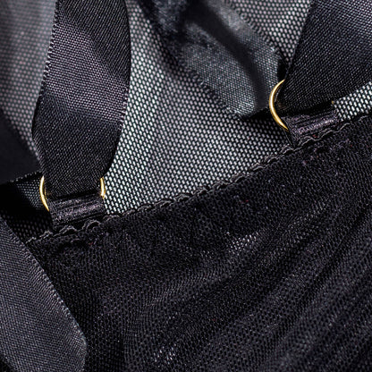 Black See-Through Mesh Chemise with Open Back Belt Details