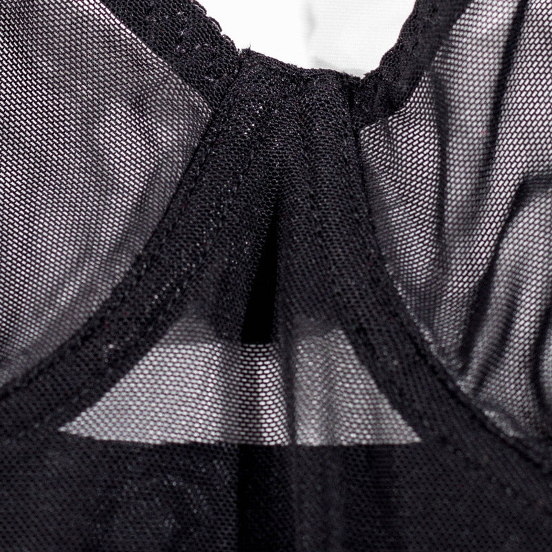 Black See-Through Mesh Chemise with Open Back Bra Details