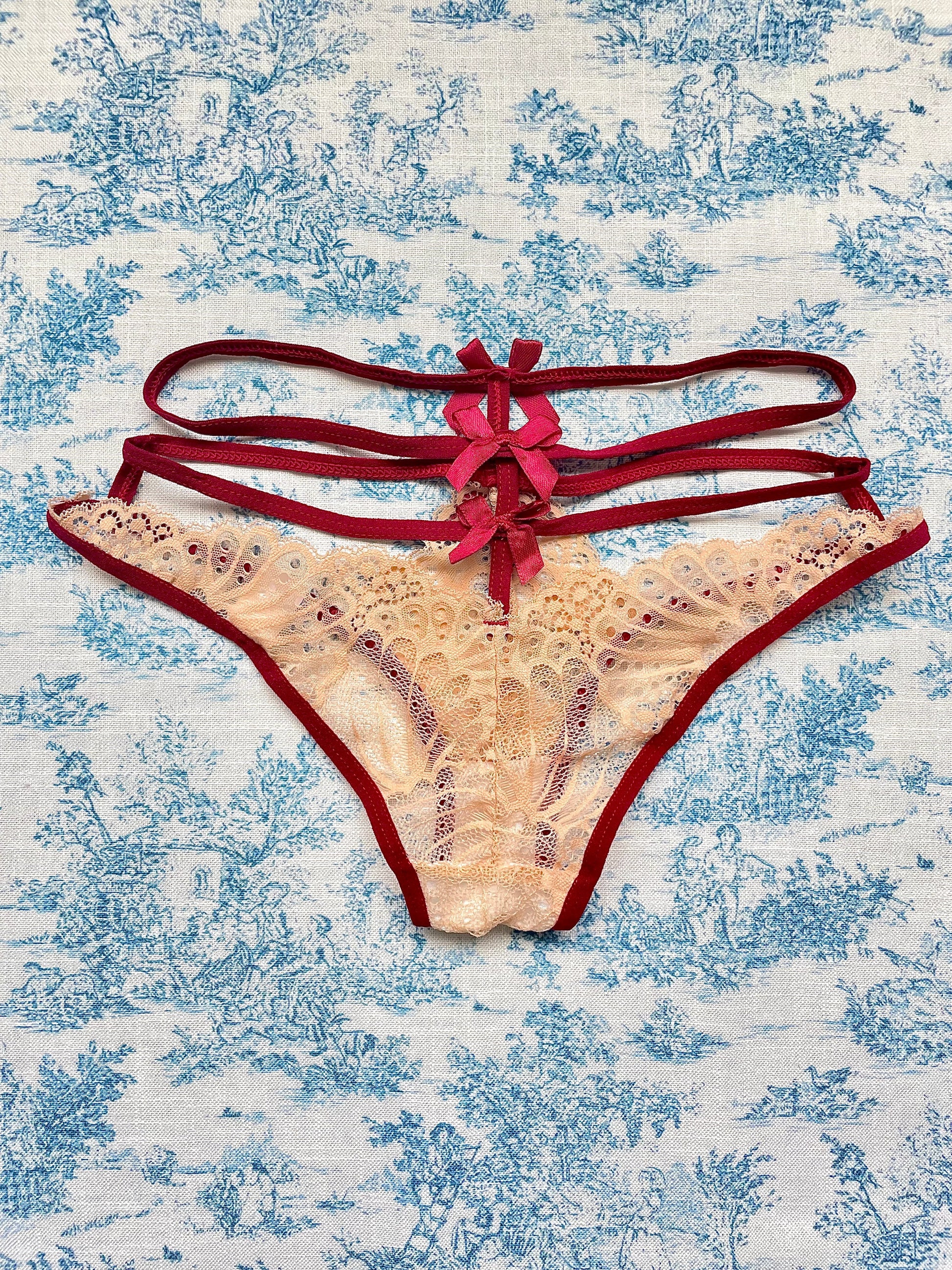 Tan & Red Straps Bow Panty-0