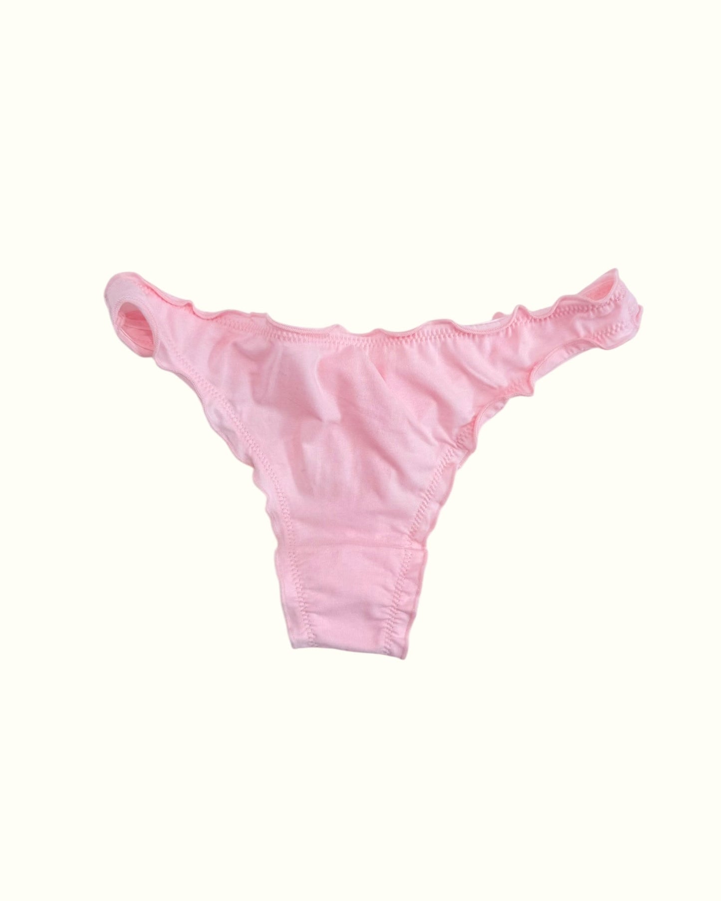 Soft Pink Satin Bow Panties with Ruffled Trim-1