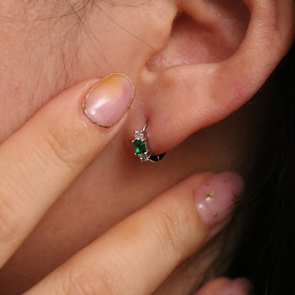Green Onyx Huggie Earrings-2