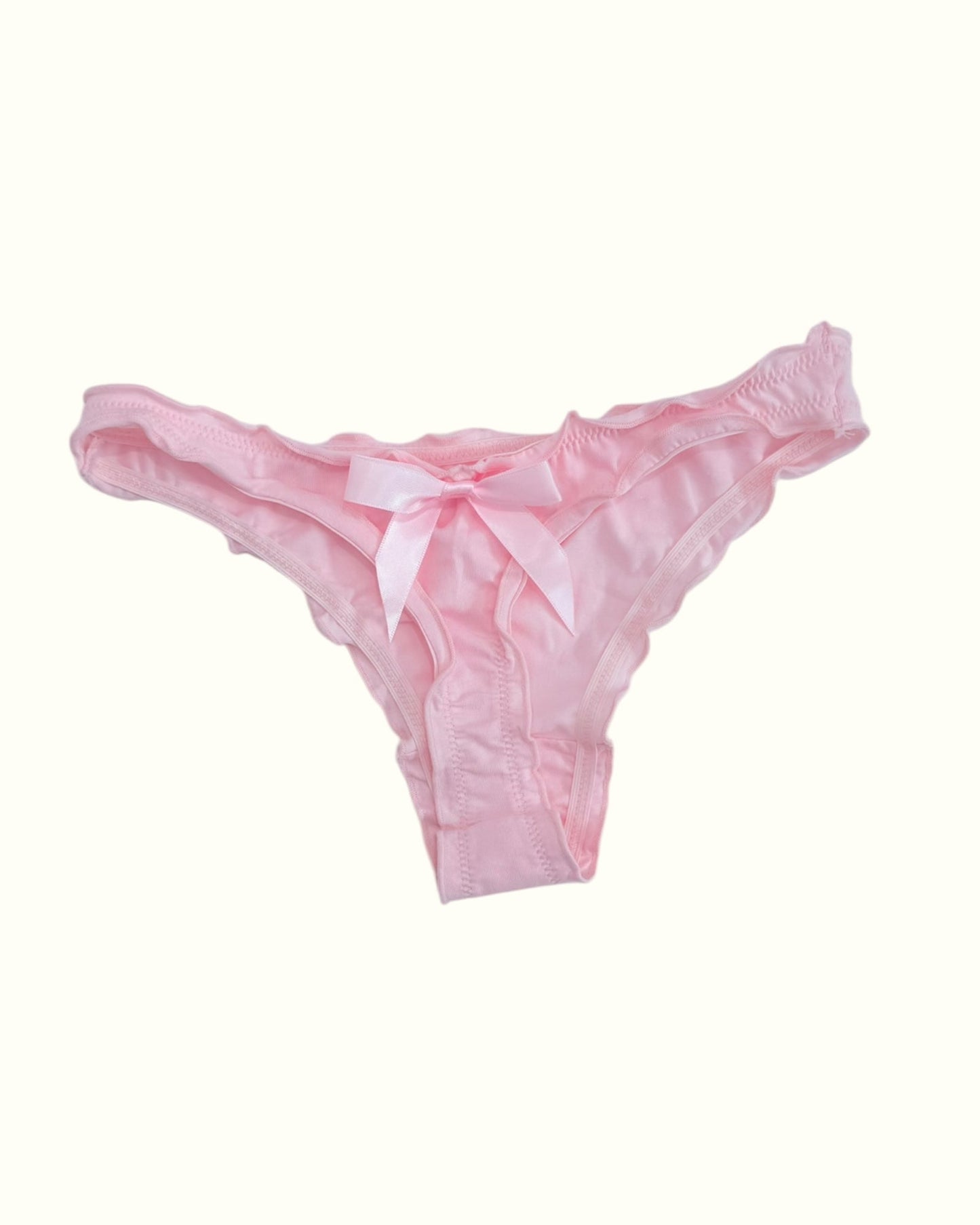 Soft Pink Satin Bow Panties with Ruffled Trim-0