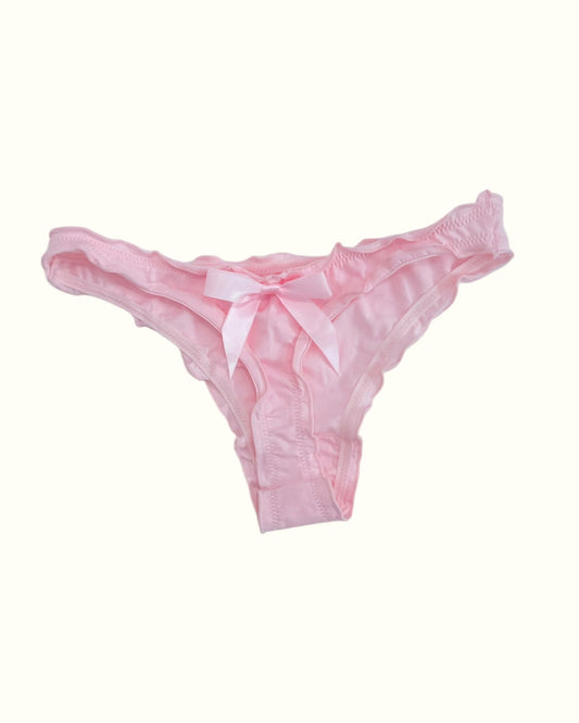Soft Pink Satin Bow Panties with Ruffled Trim-0