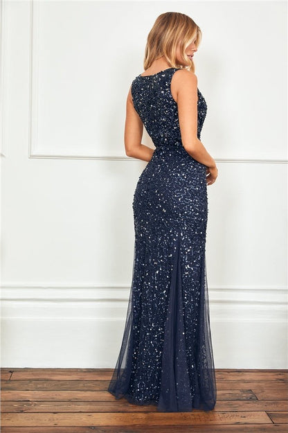Giselle Navy Sequin Maxi Dress-2