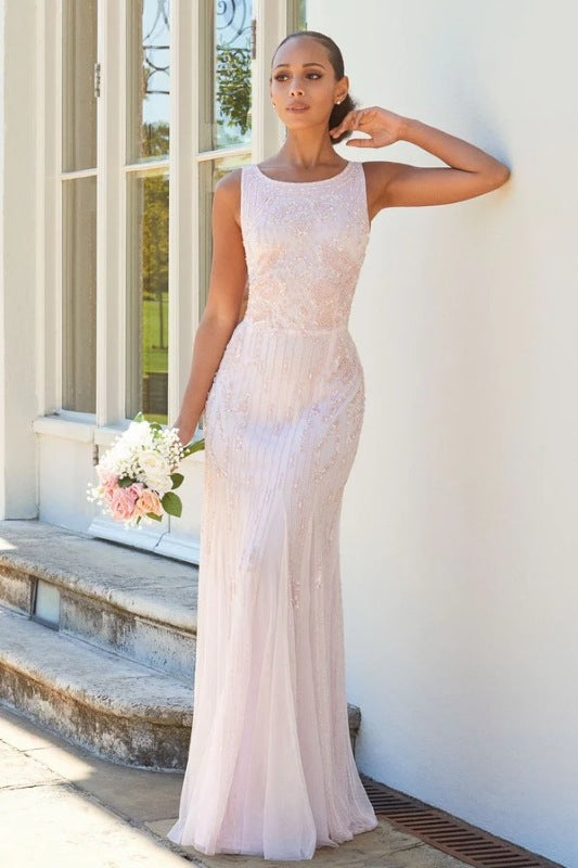 Gracey Pink Embellished Maxi Dress-0