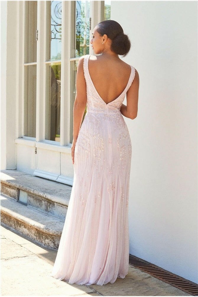 Gracey Pink Embellished Maxi Dress-1