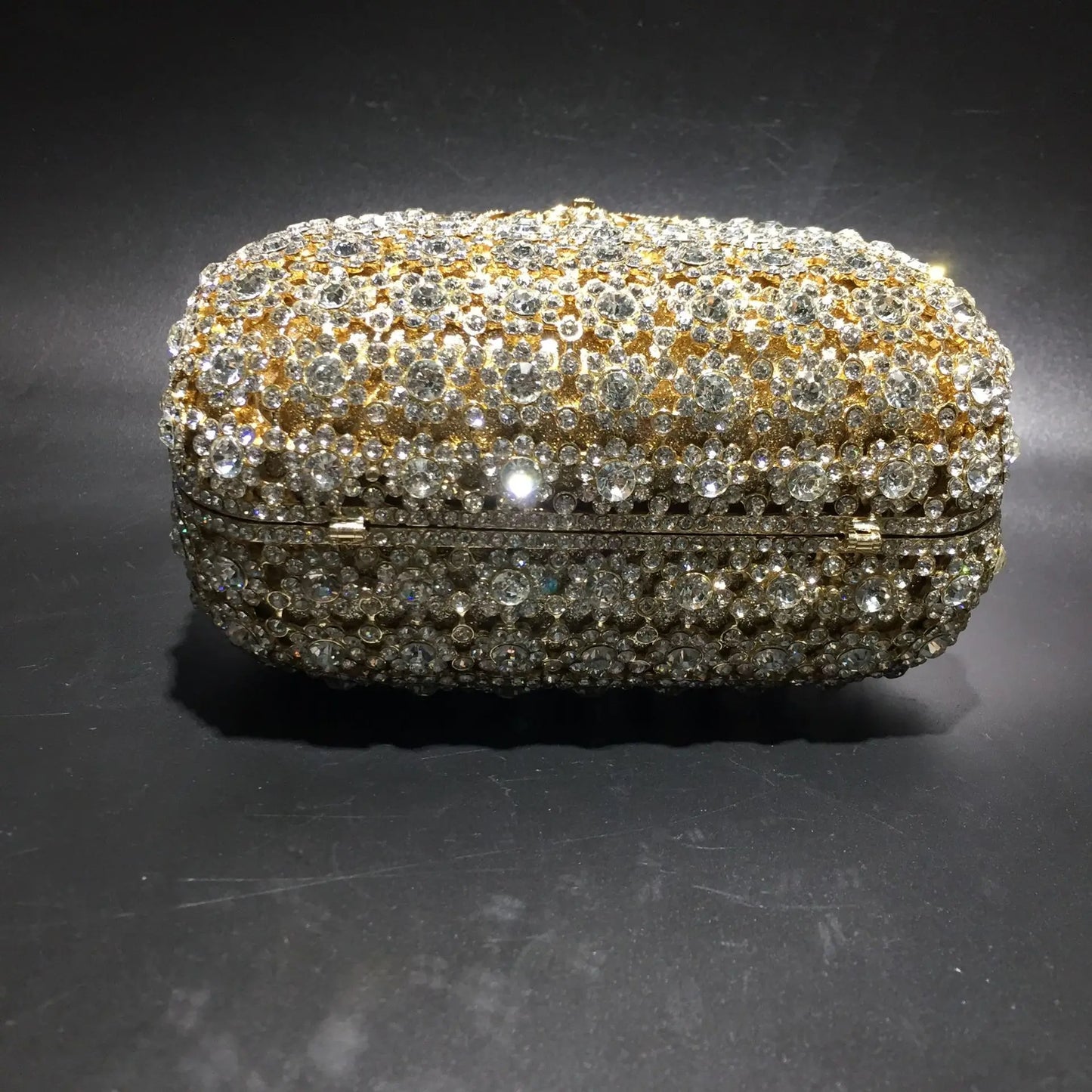 Women Gold Color Flower Rhinestones Clutch Bags Crystal Evening Purse Stones Metal Clutches Small Minaudiere Handbag Wedding Bag