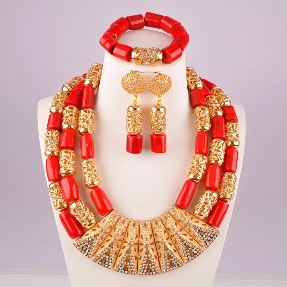 splendid orange nigeria coral beads necklace african jewelry set bridal wedding jewelry sets C21-23-01