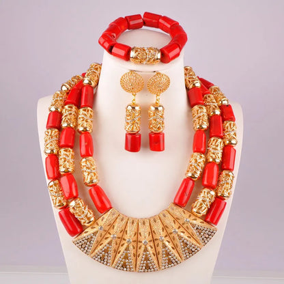 splendid orange nigeria coral beads necklace african jewelry set bridal wedding jewelry sets C21-23-01