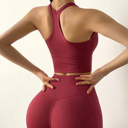 Women's Tummy Control Flexible Exercise Bodybuilding Tights and Bra Set