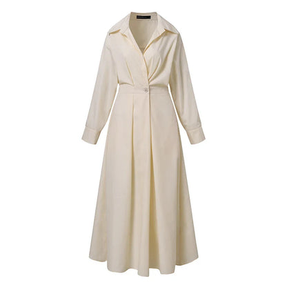 Women Autumn Sundress 2023 Elegant Shirt Dress Solid Long Sleeve Maxi Vestidos Female Casual High Waist Robe Oversize 7