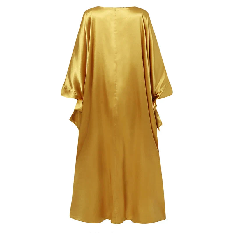 VONDA Elegant Floral Kaftan Maxi Dress – Loose Fit Satin Robe for Women