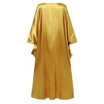 VONDA Elegant Floral Kaftan Maxi Dress – Loose Fit Satin Robe for Women