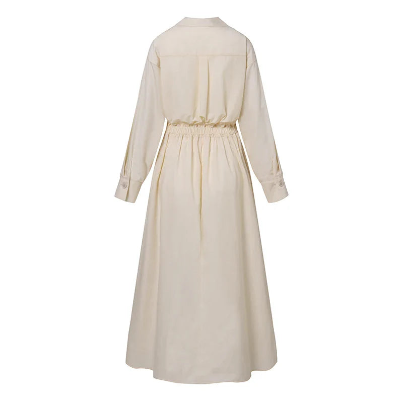 Women Autumn Sundress 2023 Elegant Shirt Dress Solid Long Sleeve Maxi Vestidos Female Casual High Waist Robe Oversize 7