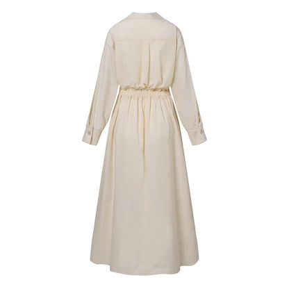 Women Autumn Sundress 2023 Elegant Shirt Dress Solid Long Sleeve Maxi Vestidos Female Casual High Waist Robe Oversize 7