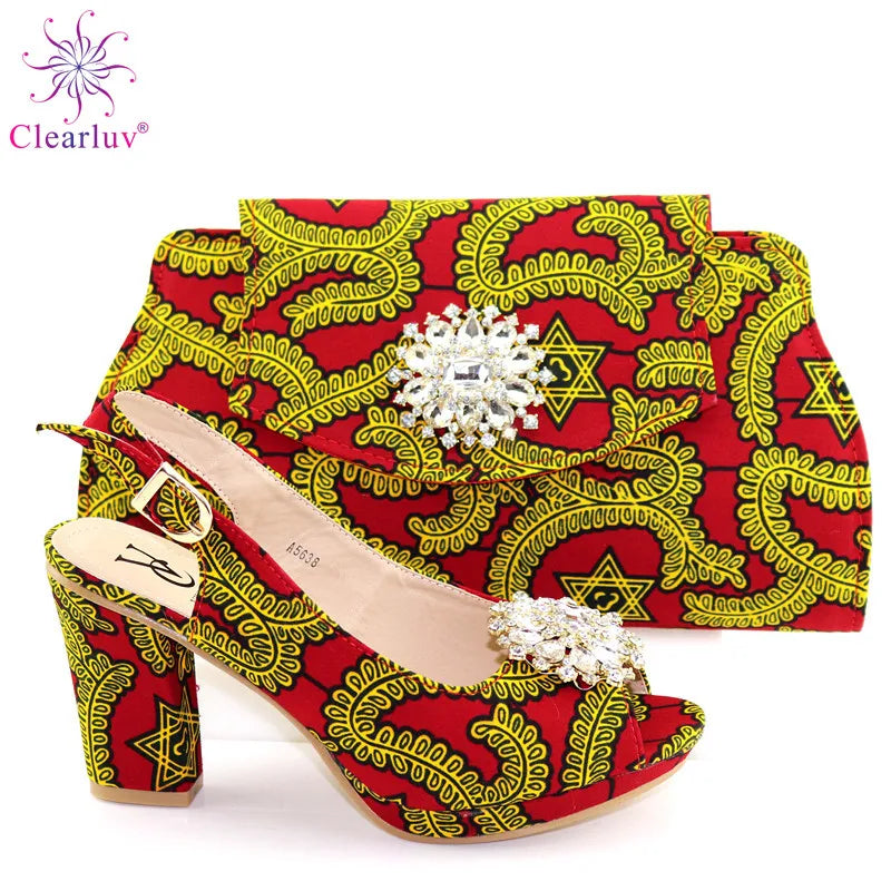 Red Color African Matching Shoes and Bags Italian In Women Sales On Decorated with Stone Summer Sandals