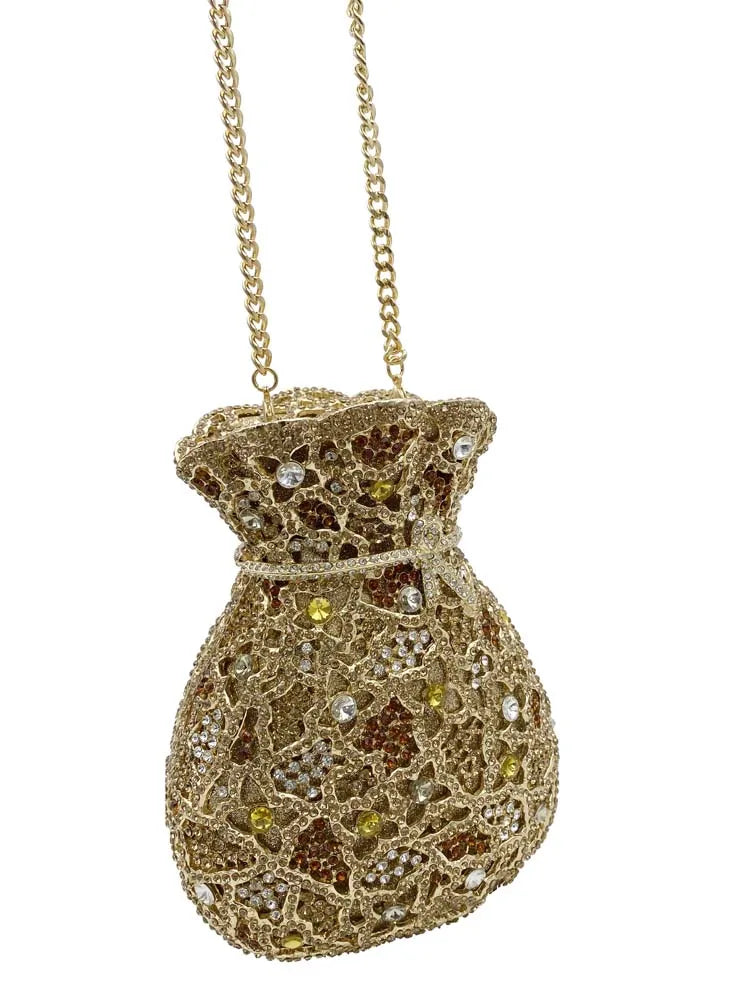 Newest Luxury Women Evening Bag Party Pouch Designer Hollow Out Crystal Clutches Gold Rhinestone Purses Money Handbag