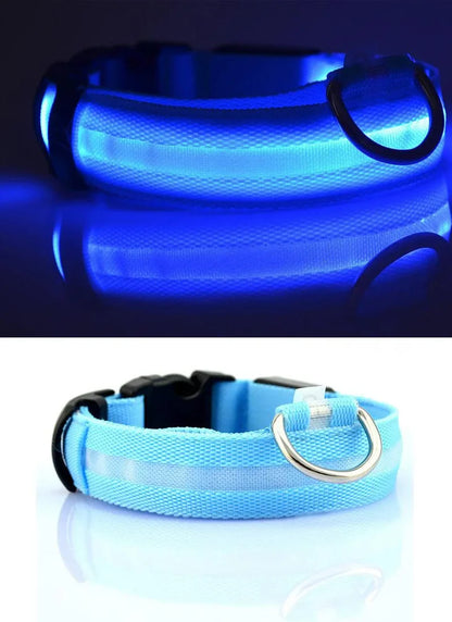 Nylon LED Pet Dog Collar Dogs Luminous Fluorescent Collars Pet Supplies Night Safety Flashing Glow In The Dark Dog Leash