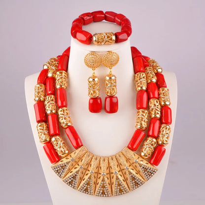 splendid orange nigeria coral beads necklace african jewelry set bridal wedding jewelry sets C21-23-01