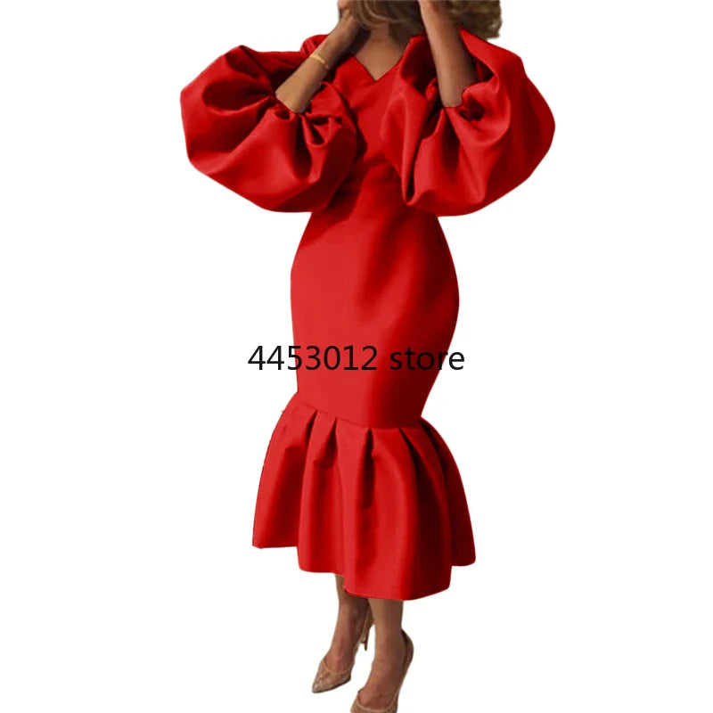 Women Maxi Dresses Long Lantern Dress Christmas V Collar Bodycon Sexy Shiny Celebrate Occasion African Robes Birthday Event