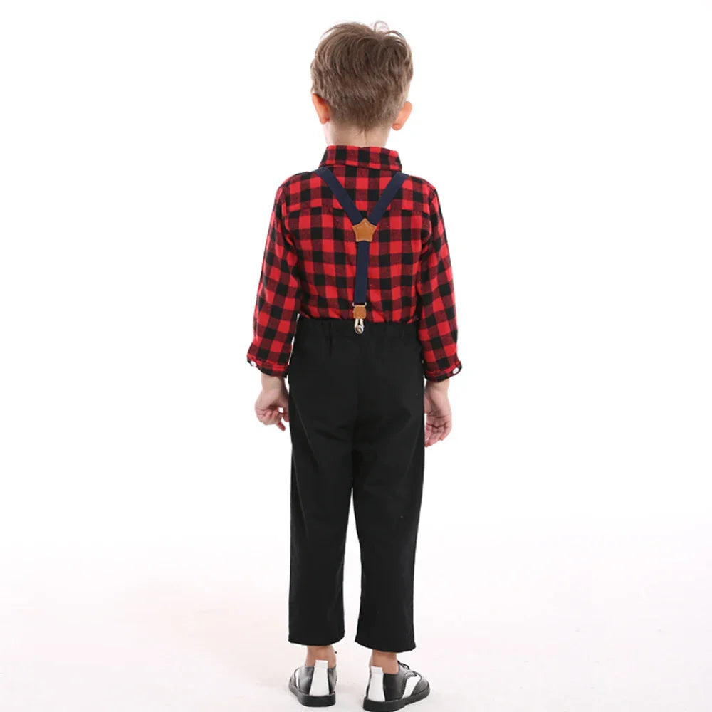 top and top Autumn Winter Christmas Brother and Sister Matching Sets Boys Gentleman Suit+ Girls Dresses Children Clothing Sets