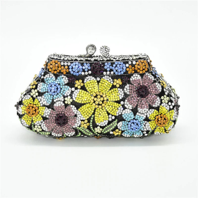 New Bling Crystal Bridal Wedding Bag Purses Flower Shape Diamond Purse Luxury Handbags Fashion Women Crystal Prom Clutch Purse