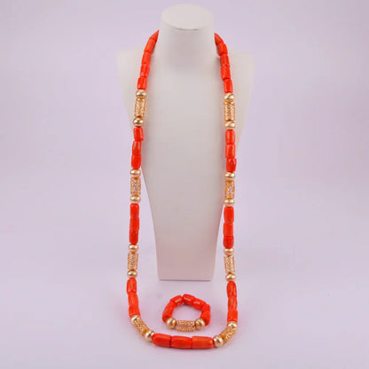 splendid orange nigeria coral beads necklace african jewelry set bridal wedding jewelry sets C21-23-01
