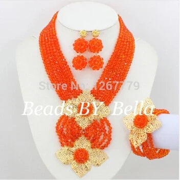 New African Jewelry Set Orange Nigerian Wedding African Beads Jewelry Set Crystal New Bridal Jewelry Set   ABS065