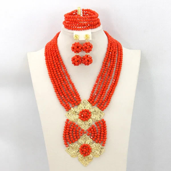 New African Jewelry Set Orange Nigerian Wedding African Beads Jewelry Set Crystal New Bridal Jewelry Set   ABS065