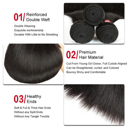Sleek Straight Hair Bundles Brazilian Hair Bundles Remy Human Hair Extensions 1/3/4 Bundle Deals Weave Double Weft Weave