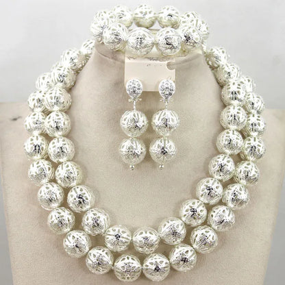 Stud Earrings Women African Nigerian Jewelry Set 2 Rows Layers Purple Necklace Bracelet Jewelry Set for Wedding  ABH377