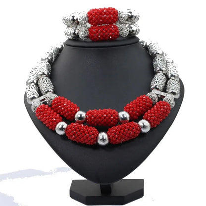 Stud Earrings Women African Nigerian Jewelry Set 2 Rows Layers Purple Necklace Bracelet Jewelry Set for Wedding  ABH377