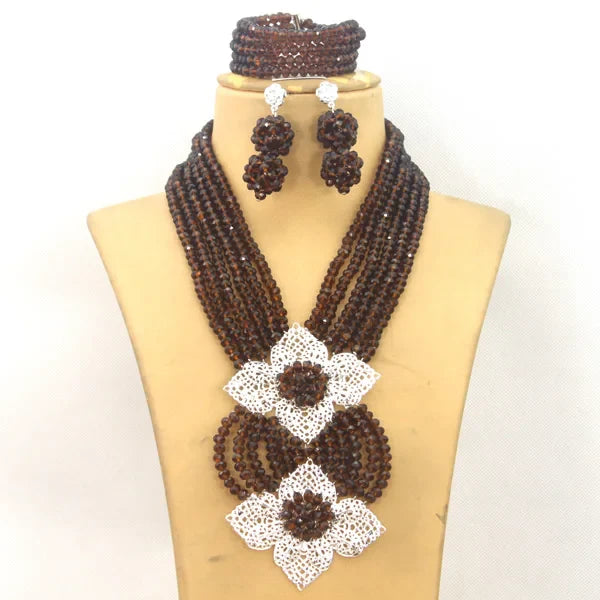 New African Jewelry Set Orange Nigerian Wedding African Beads Jewelry Set Crystal New Bridal Jewelry Set   ABS065