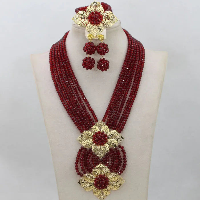 New African Jewelry Set Orange Nigerian Wedding African Beads Jewelry Set Crystal New Bridal Jewelry Set   ABS065