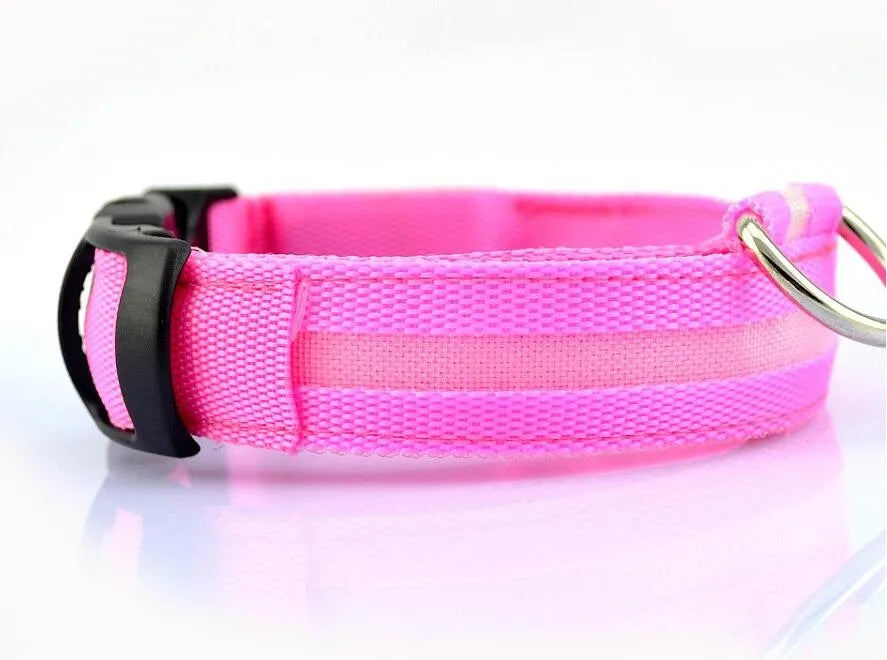 Nylon LED Pet Dog Collar Dogs Luminous Fluorescent Collars Pet Supplies Night Safety Flashing Glow In The Dark Dog Leash