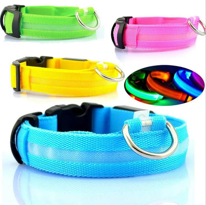 Nylon LED Pet Dog Collar Dogs Luminous Fluorescent Collars Pet Supplies Night Safety Flashing Glow In The Dark Dog Leash