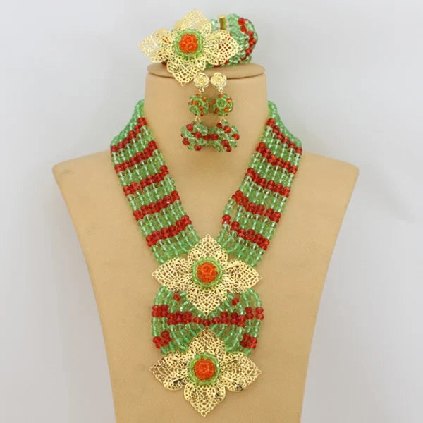 New African Jewelry Set Orange Nigerian Wedding African Beads Jewelry Set Crystal New Bridal Jewelry Set   ABS065