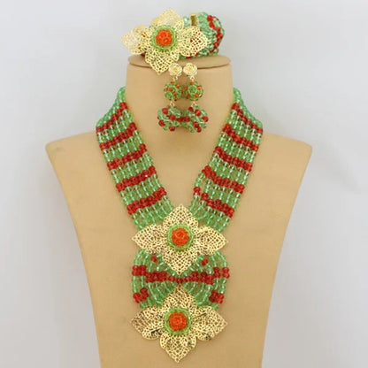 New African Jewelry Set Orange Nigerian Wedding African Beads Jewelry Set Crystal New Bridal Jewelry Set   ABS065