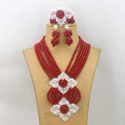 New African Jewelry Set Orange Nigerian Wedding African Beads Jewelry Set Crystal New Bridal Jewelry Set   ABS065