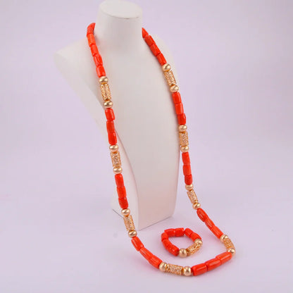 splendid orange nigeria coral beads necklace african jewelry set bridal wedding jewelry sets C21-23-01
