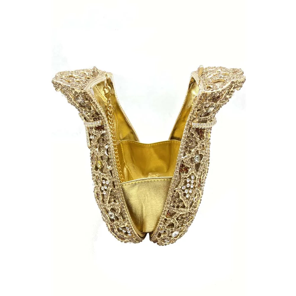 Newest Luxury Women Evening Bag Party Pouch Designer Hollow Out Crystal Clutches Gold Rhinestone Purses Money Handbag