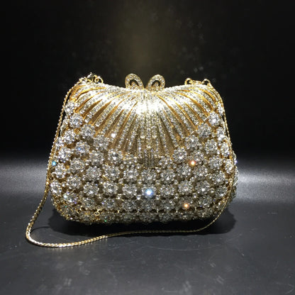 Women Gold Color Flower Rhinestones Clutch Bags Crystal Evening Purse Stones Metal Clutches Small Minaudiere Handbag Wedding Bag