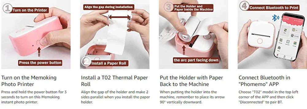 Phomemo T02 Wireless Pocket Thermal Printer Portable Mini Wirelessly BT Connect 203dpi Photo Label Memo List Printing Clearly
