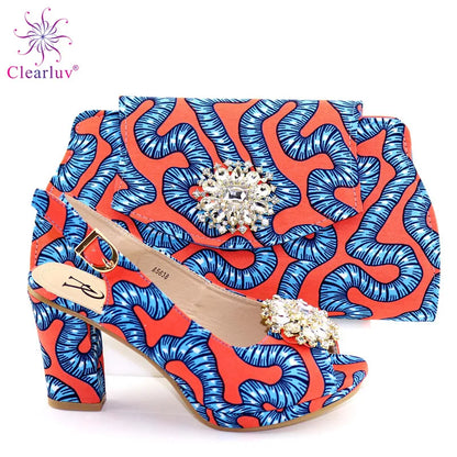 Red Color African Matching Shoes and Bags Italian In Women Sales On Decorated with Stone Summer Sandals