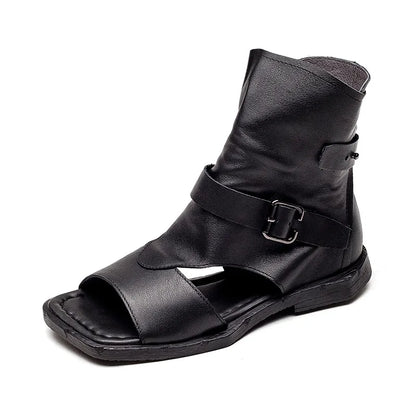 Spring 2021 new leather vintage handmade open-toe side zipper flat flat boots and sandals for women