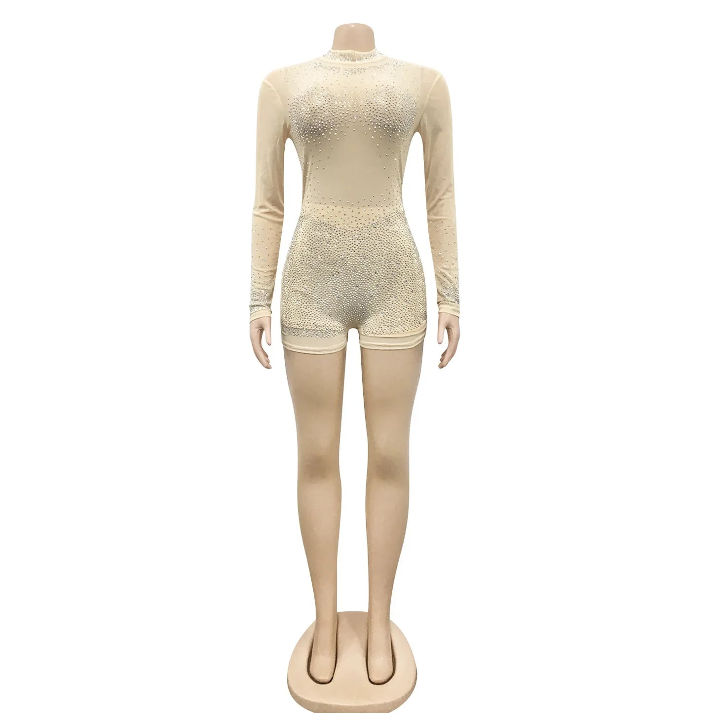 Sexy Sheer Rhinestone Clubwear Hot Drilling Bodysuit for Women
