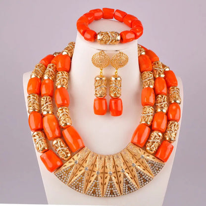 splendid orange nigeria coral beads necklace african jewelry set bridal wedding jewelry sets C21-23-01