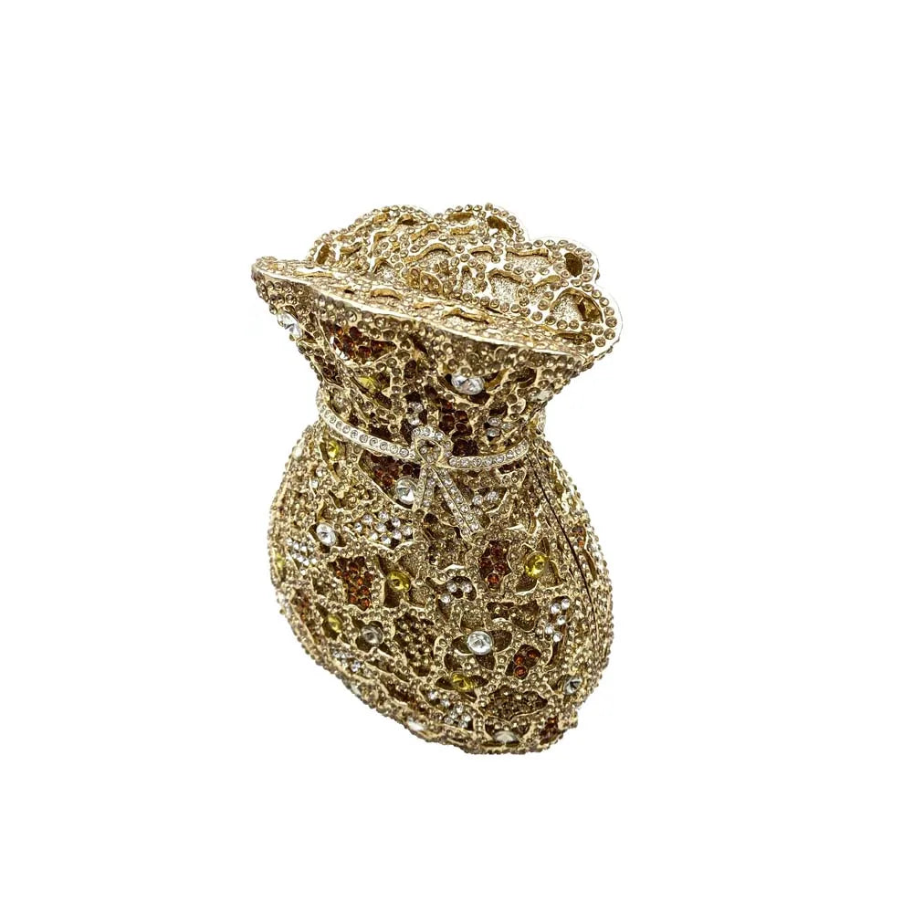 Newest Luxury Women Evening Bag Party Pouch Designer Hollow Out Crystal Clutches Gold Rhinestone Purses Money Handbag